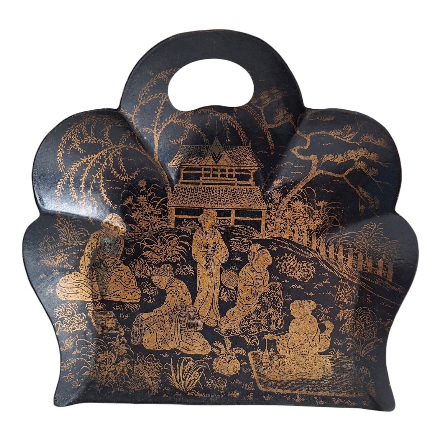 Lackiertes Papiermaché-Krümelschälchen mit japanischem Dekor – Napoleon III., Frankreich