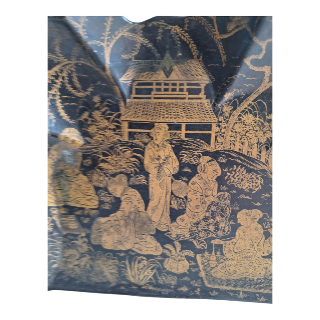 Lackiertes Papiermaché-Krümelschälchen mit japanischem Dekor – Napoleon III., Frankreich