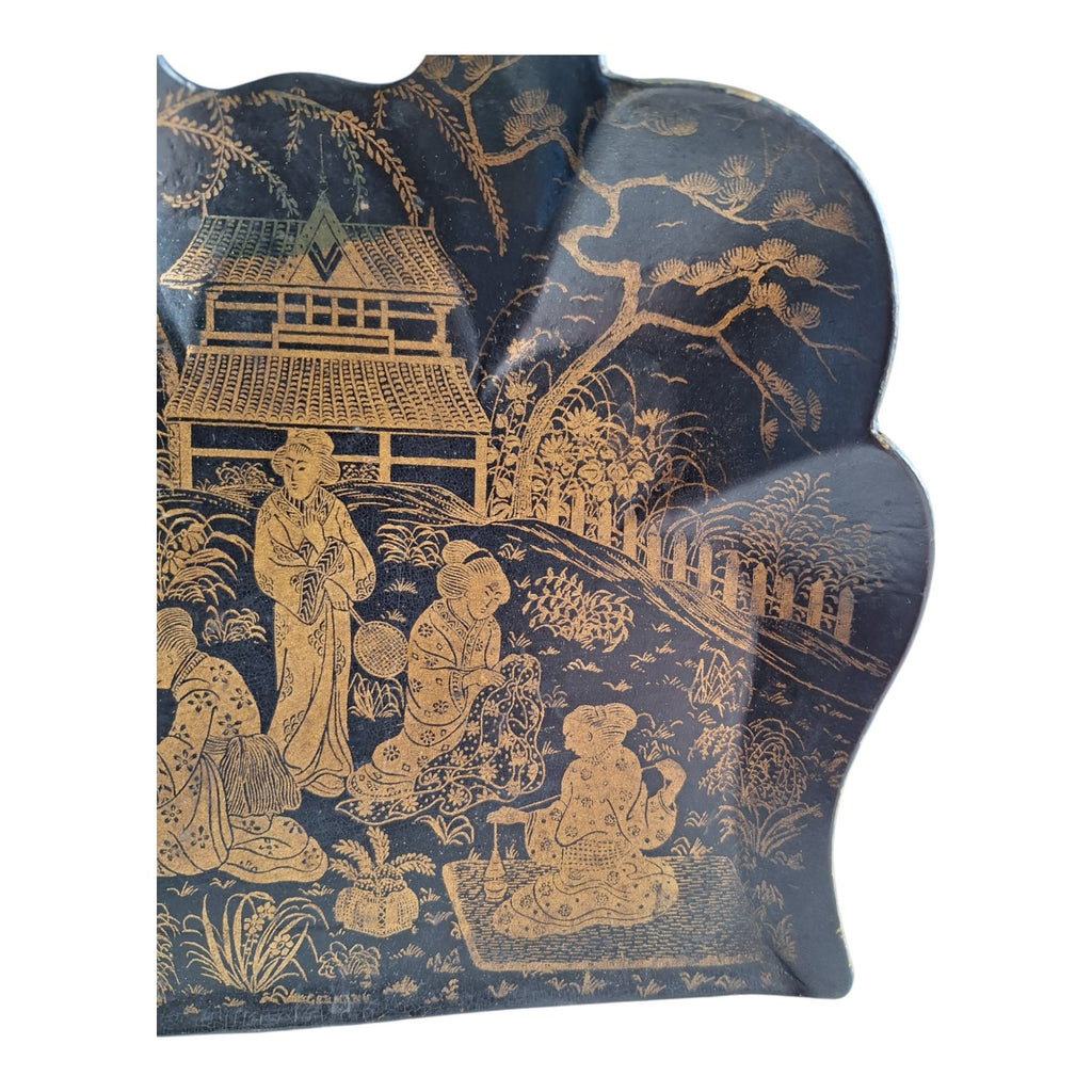 Lackiertes Papiermaché-Krümelschälchen mit japanischem Dekor – Napoleon III., Frankreich