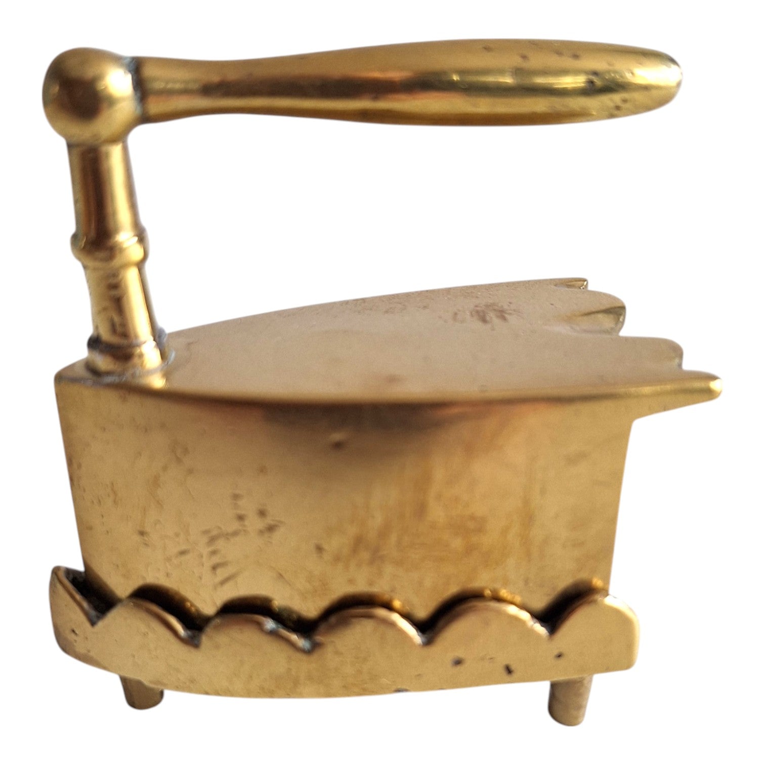 Miniatur Vintage Kupferbügeleisen mit Untersetzer massives Messing Kragenbügeleisen