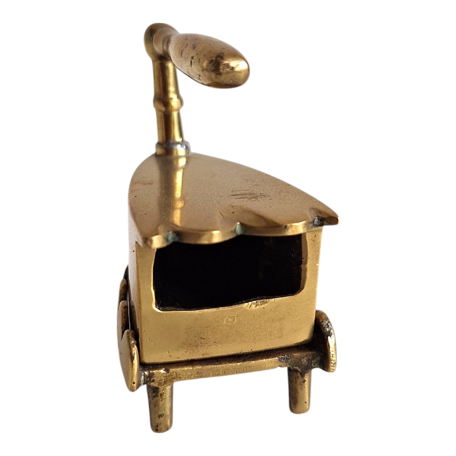 Miniatur Vintage Kupferbügeleisen mit Untersetzer massives Messing Kragenbügeleisen