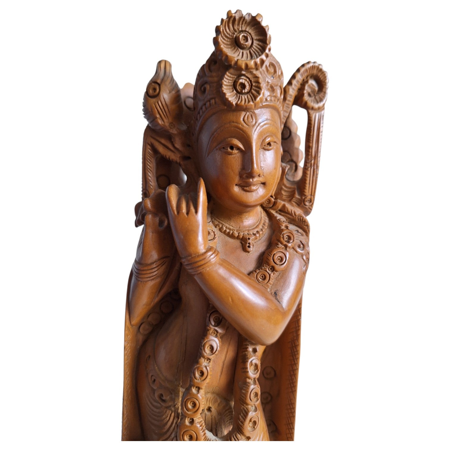 Handgeschnitzte Sandelholz-Krishna-Statue – Indien, erste Hälfte 20. Jahrhundert