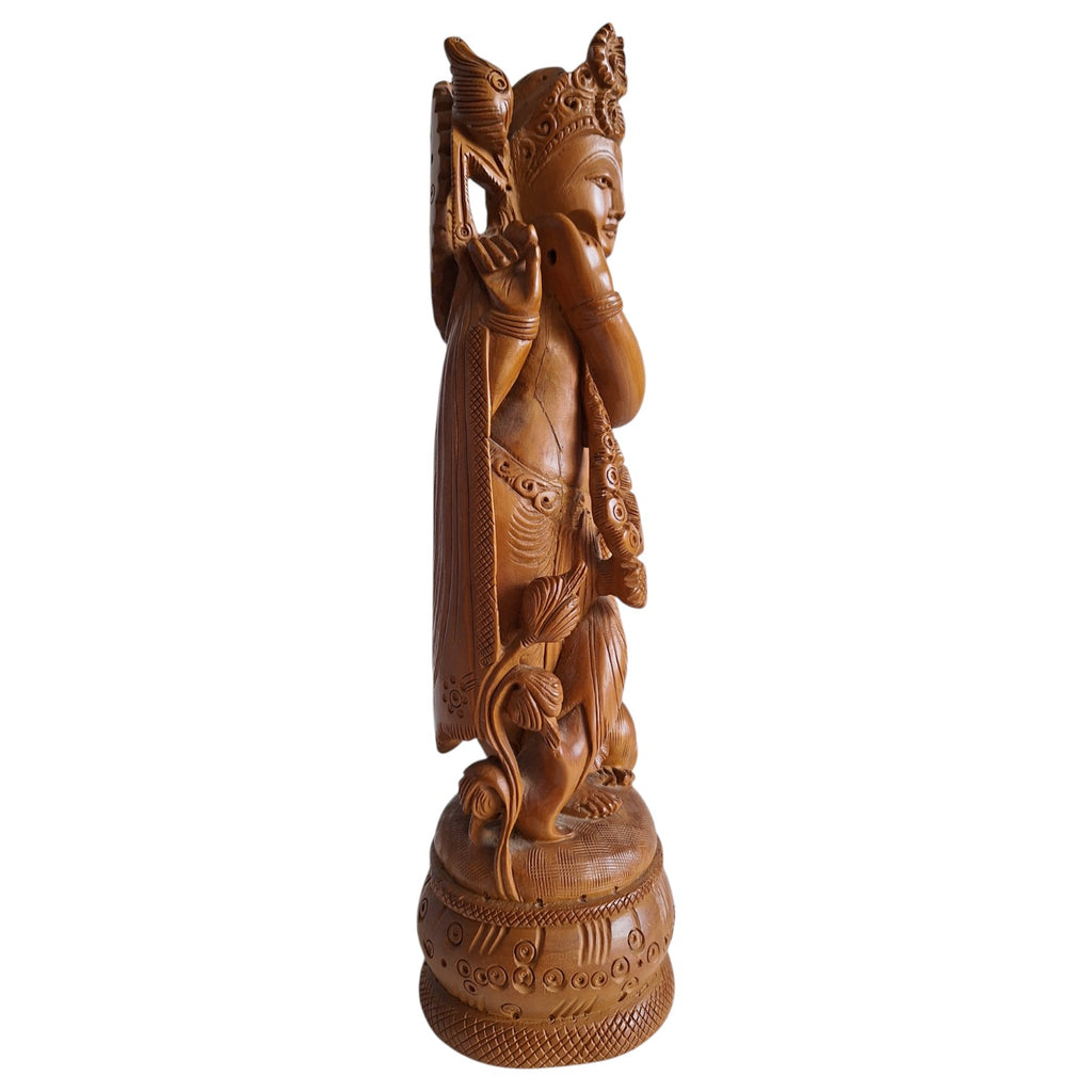 Handgeschnitzte Sandelholz-Krishna-Statue – Indien, erste Hälfte 20. Jahrhundert