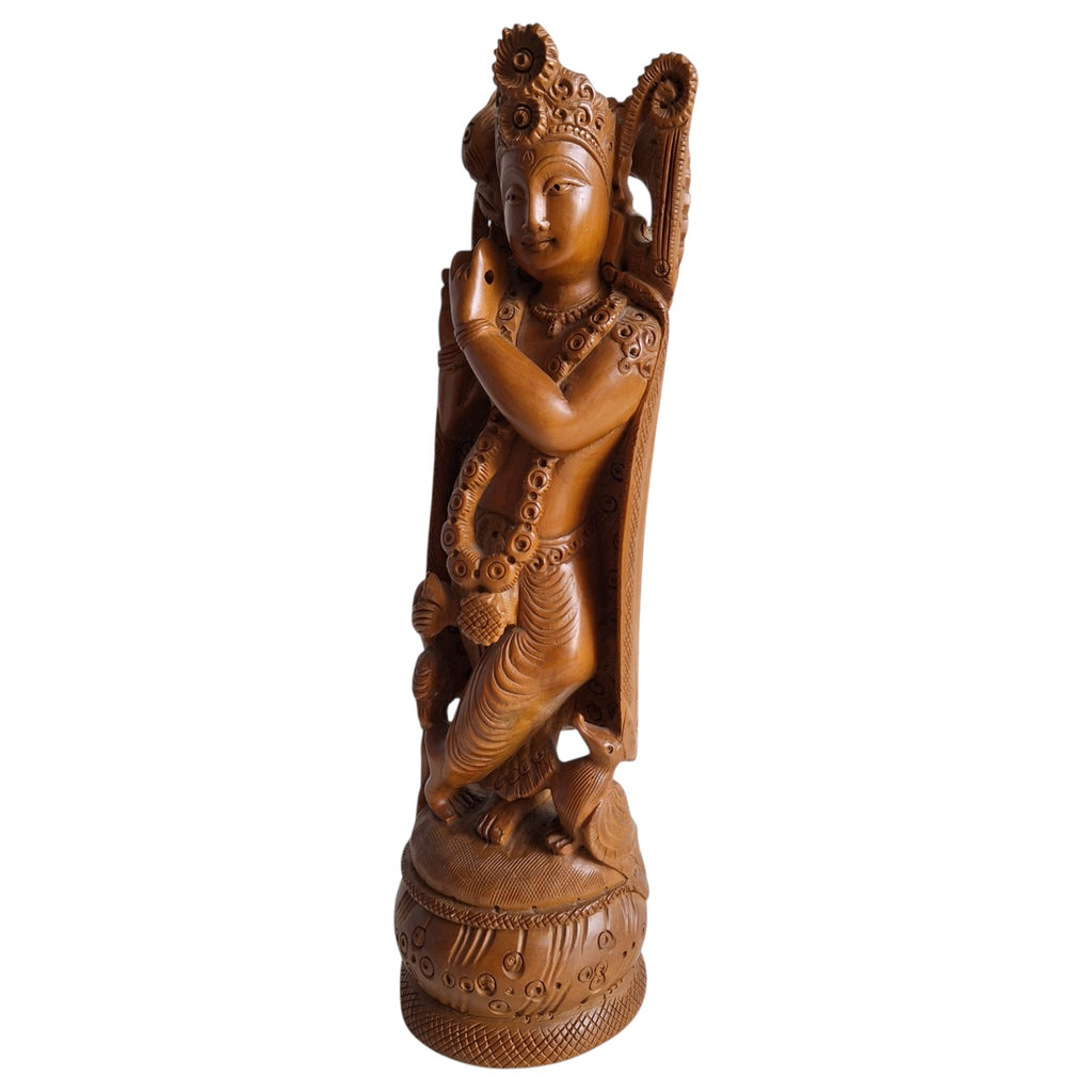 Handgeschnitzte Sandelholz-Krishna-Statue – Indien, erste Hälfte 20. Jahrhundert