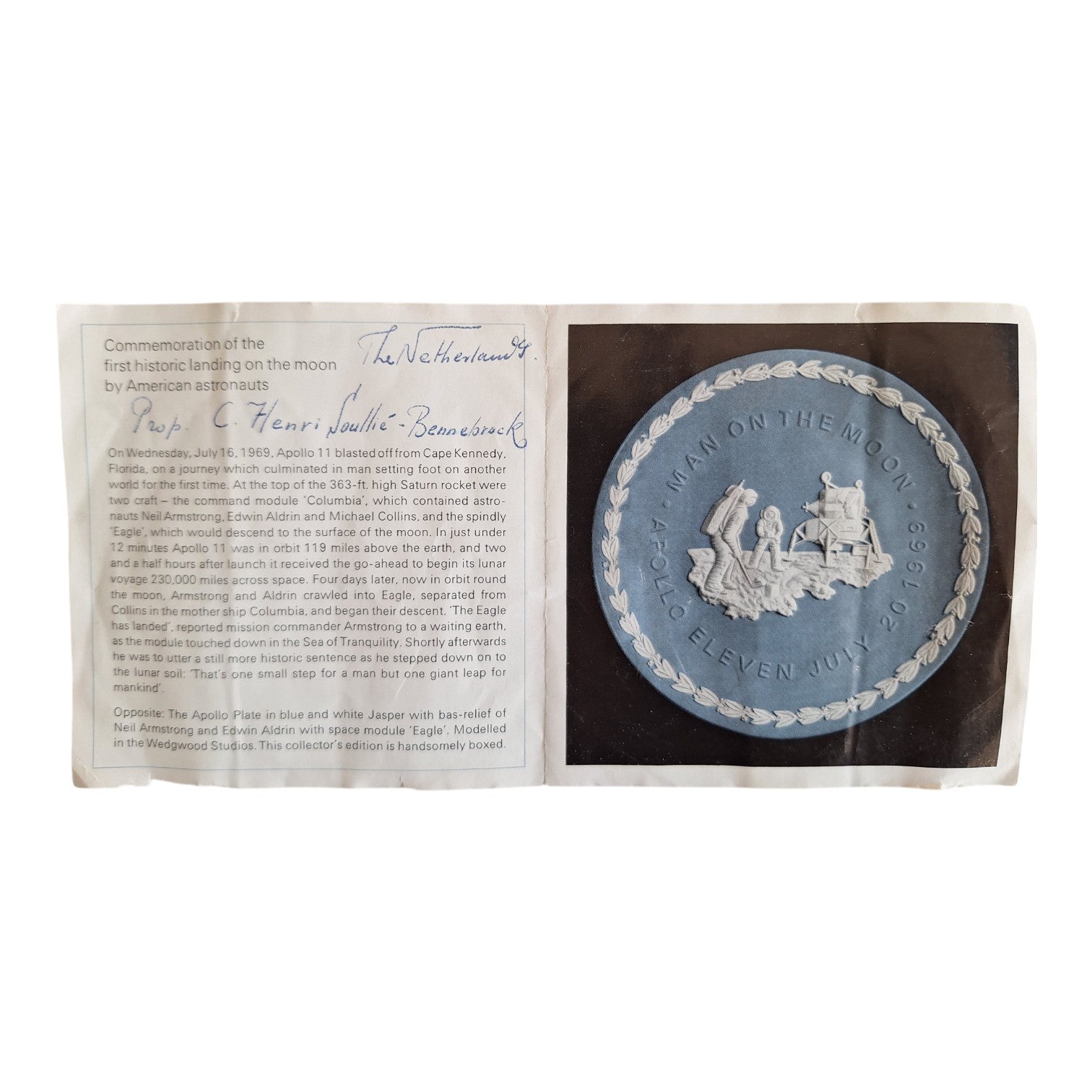 Wedgwood Blue Jasperware Commemorative Plate Apollo 11 – Man on the Moon 1969