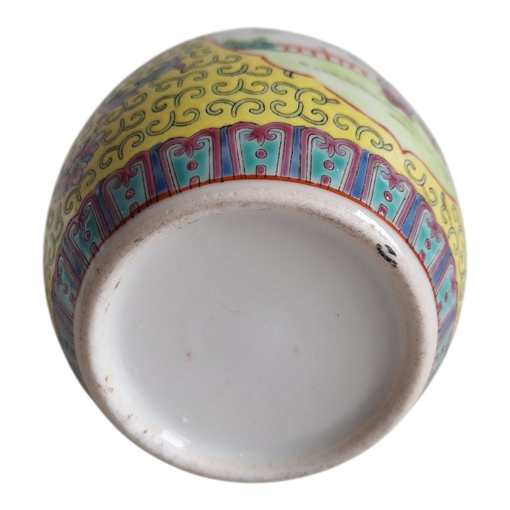 Chinesischer Ingwertopf im Kanton-Stil – Handbemalt, gelber Untergrund, ca. 1930-1940