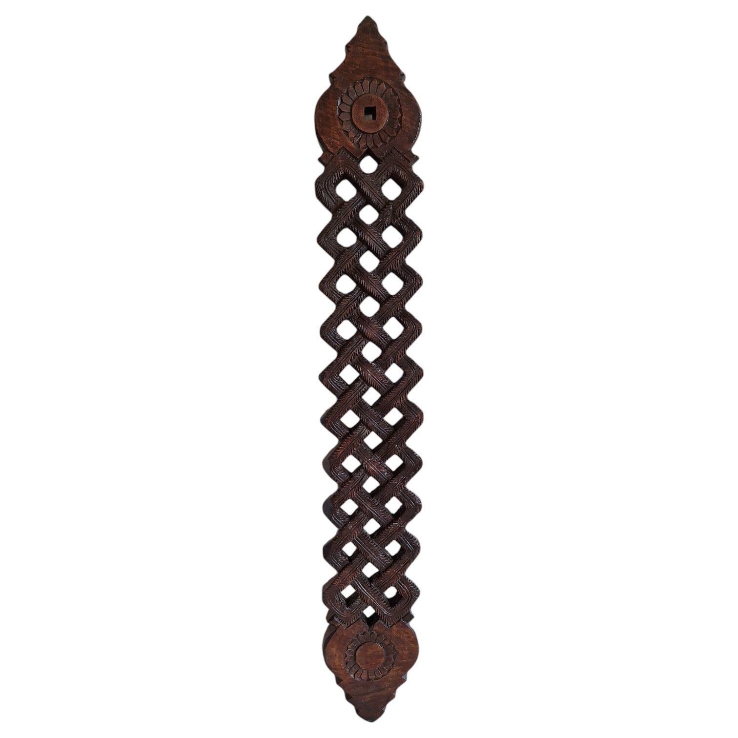 Handgeschnitzter Holzlöffelhalter mit Text – Wanddekoration, Indien, ca. 1900–1940