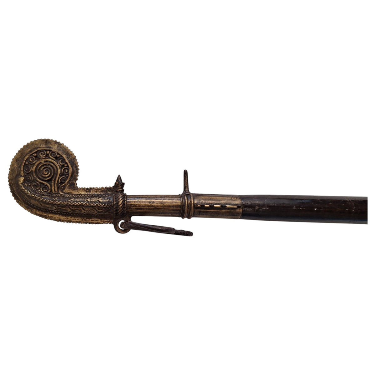 Vellikol-Waage aus Teakholz mit Bronzebeschlägen – Indien, ca. 1900–1920