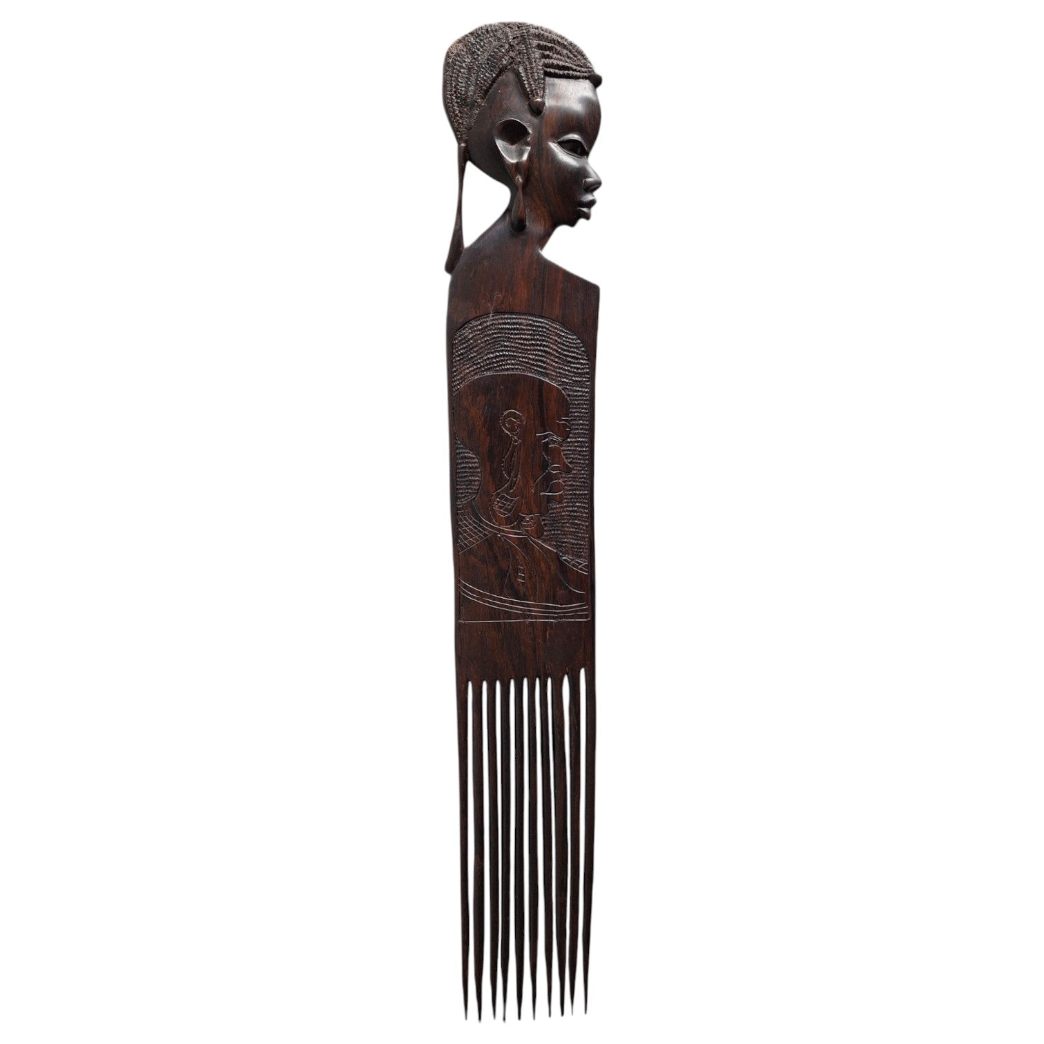 Large wooden African comb with figure – handmade decorative object