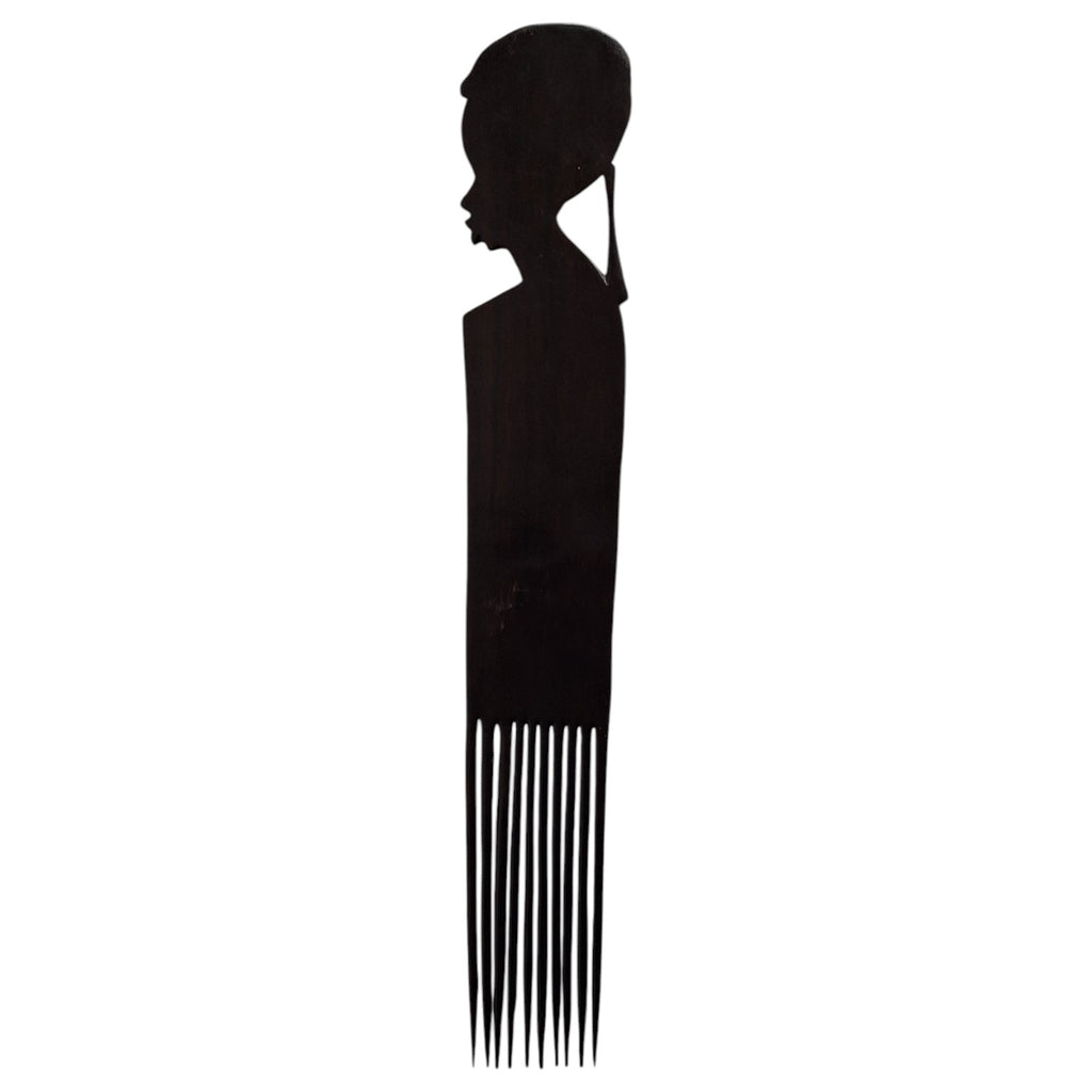 Large wooden African comb with figure – handmade decorative object