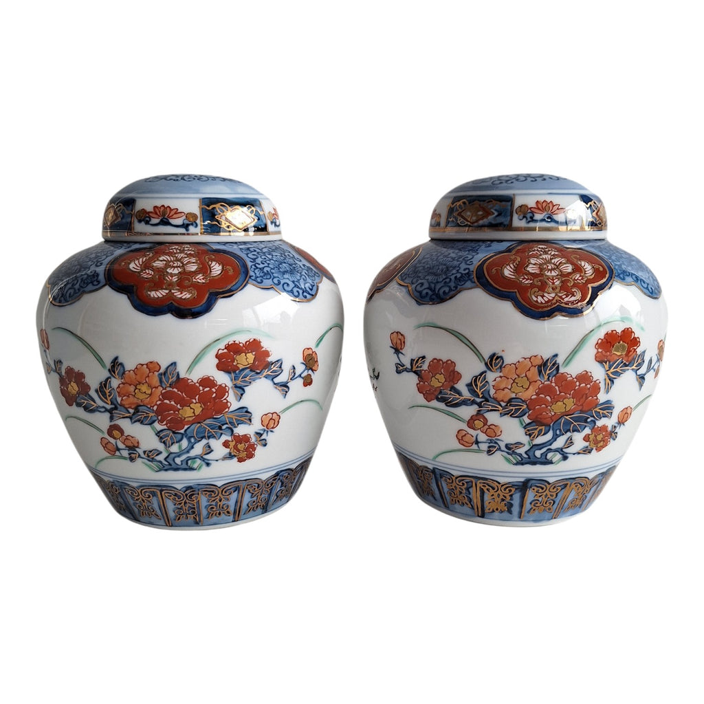 Set aus zwei Gold Imari Ingwertöpfen – Japanisches Porzellan, 15 cm