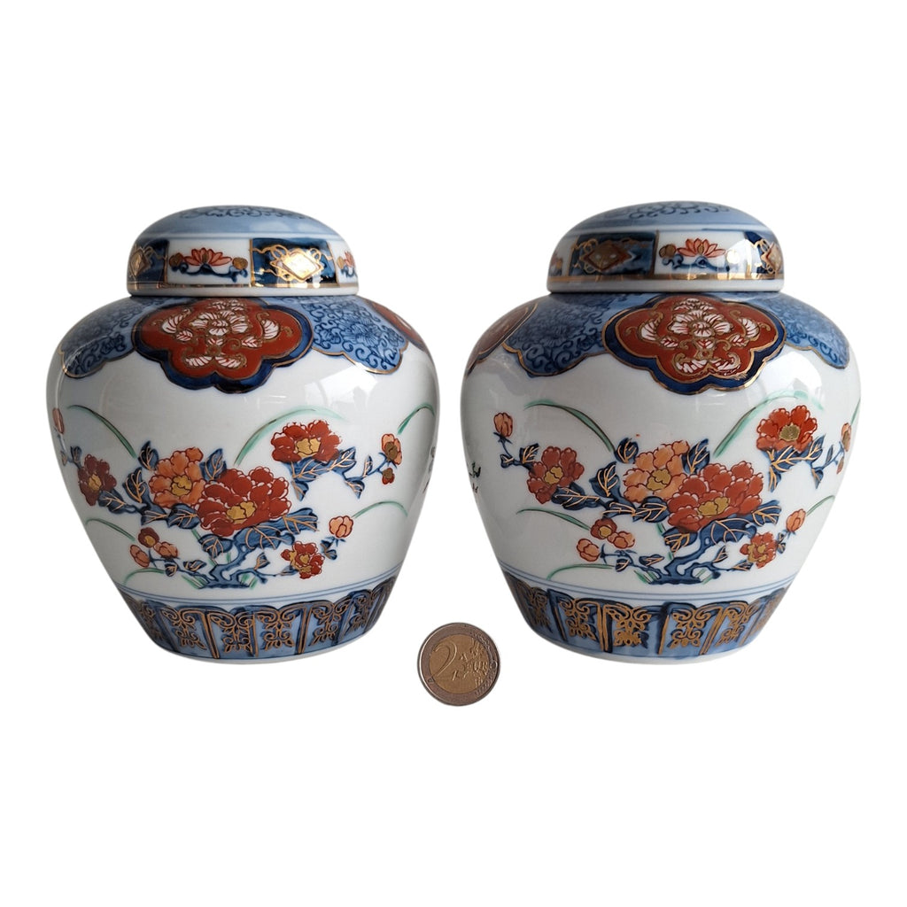 Set aus zwei Gold Imari Ingwertöpfen – Japanisches Porzellan, 15 cm
