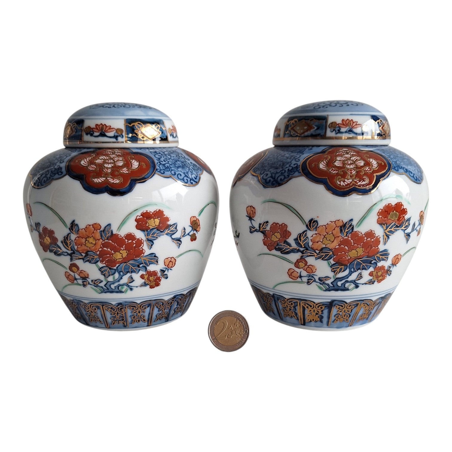 Set aus zwei Gold Imari Ingwertöpfen – Japanisches Porzellan, 15 cm
