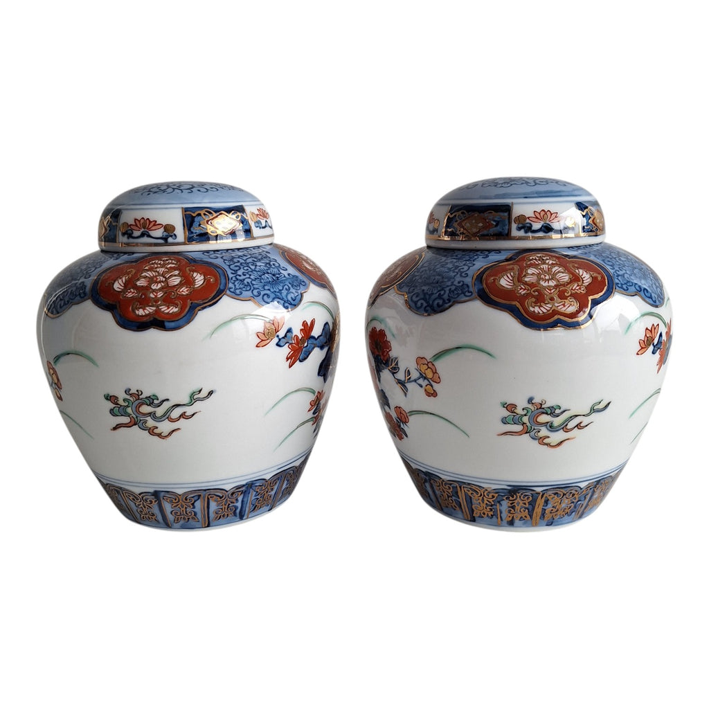 Set aus zwei Gold Imari Ingwertöpfen – Japanisches Porzellan, 15 cm
