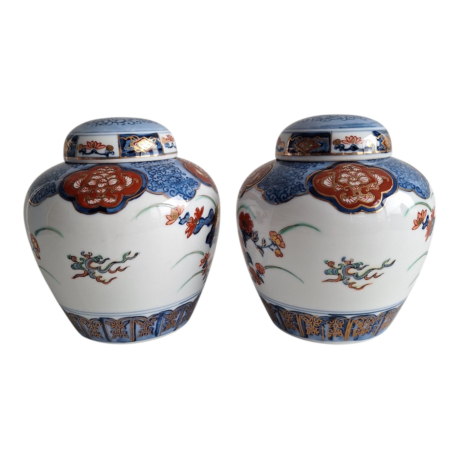 Set aus zwei Gold Imari Ingwertöpfen – Japanisches Porzellan, 15 cm