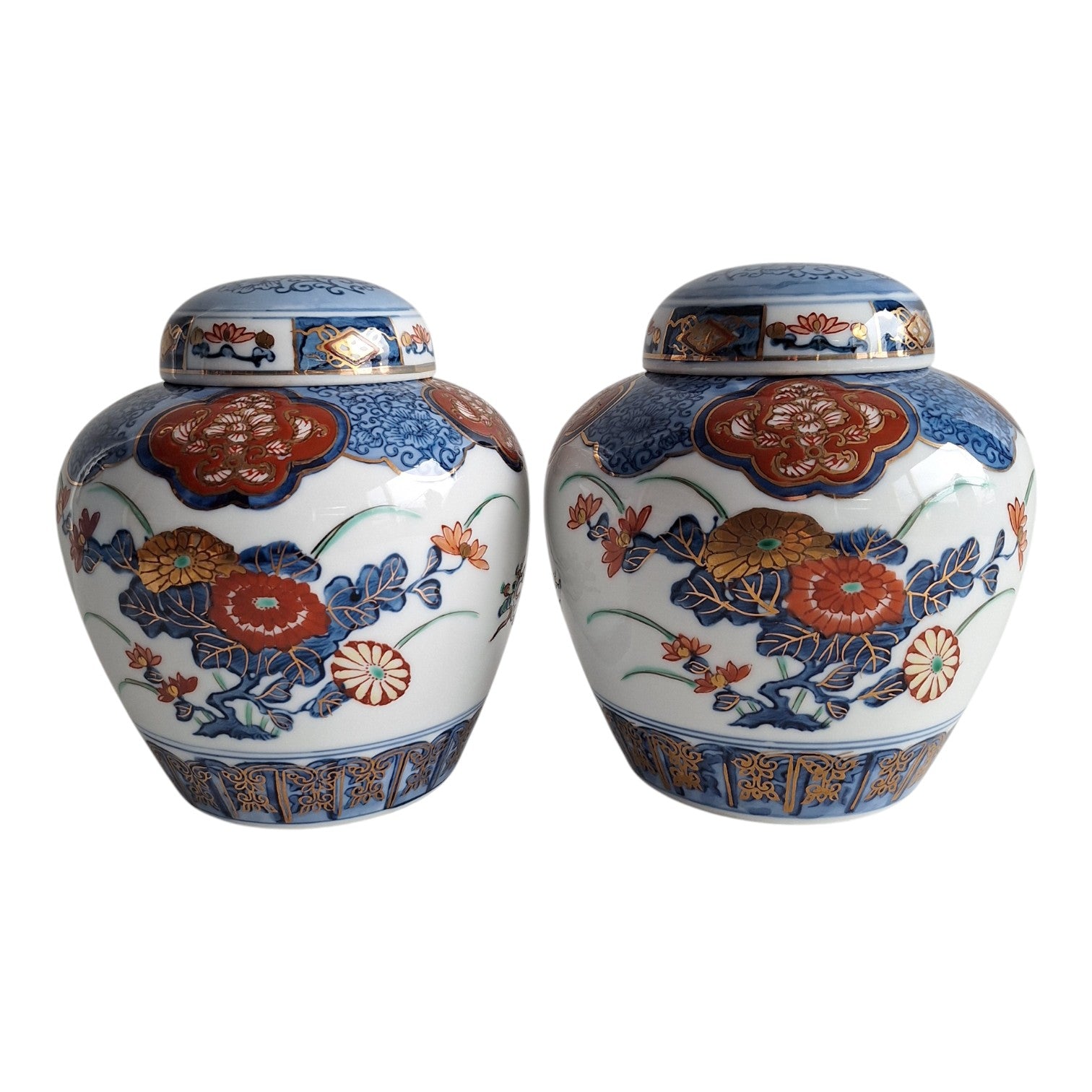 Set aus zwei Gold Imari Ingwertöpfen – Japanisches Porzellan, 15 cm