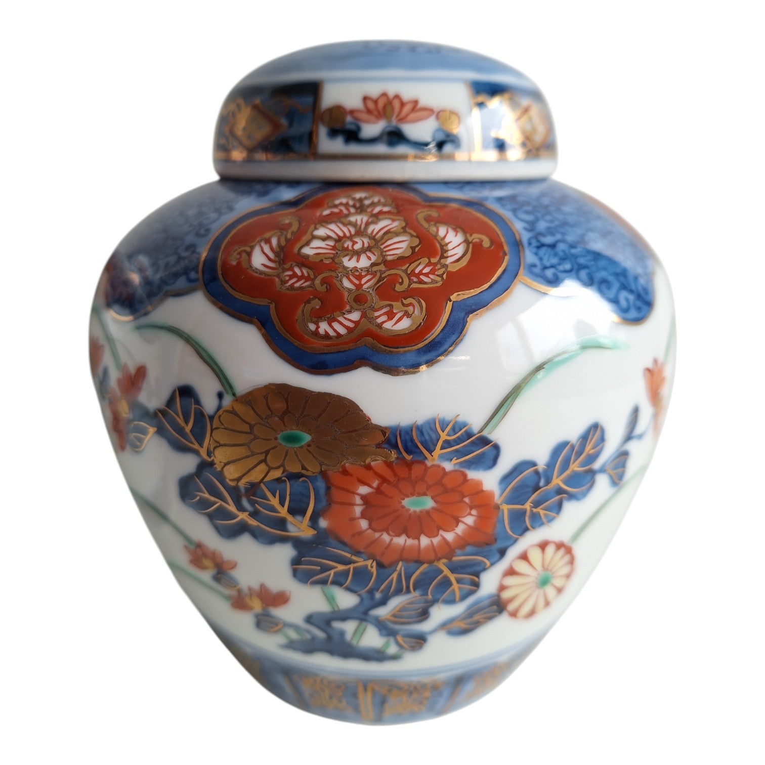 Set aus zwei Gold Imari Ingwertöpfen – Japanisches Porzellan, 15 cm