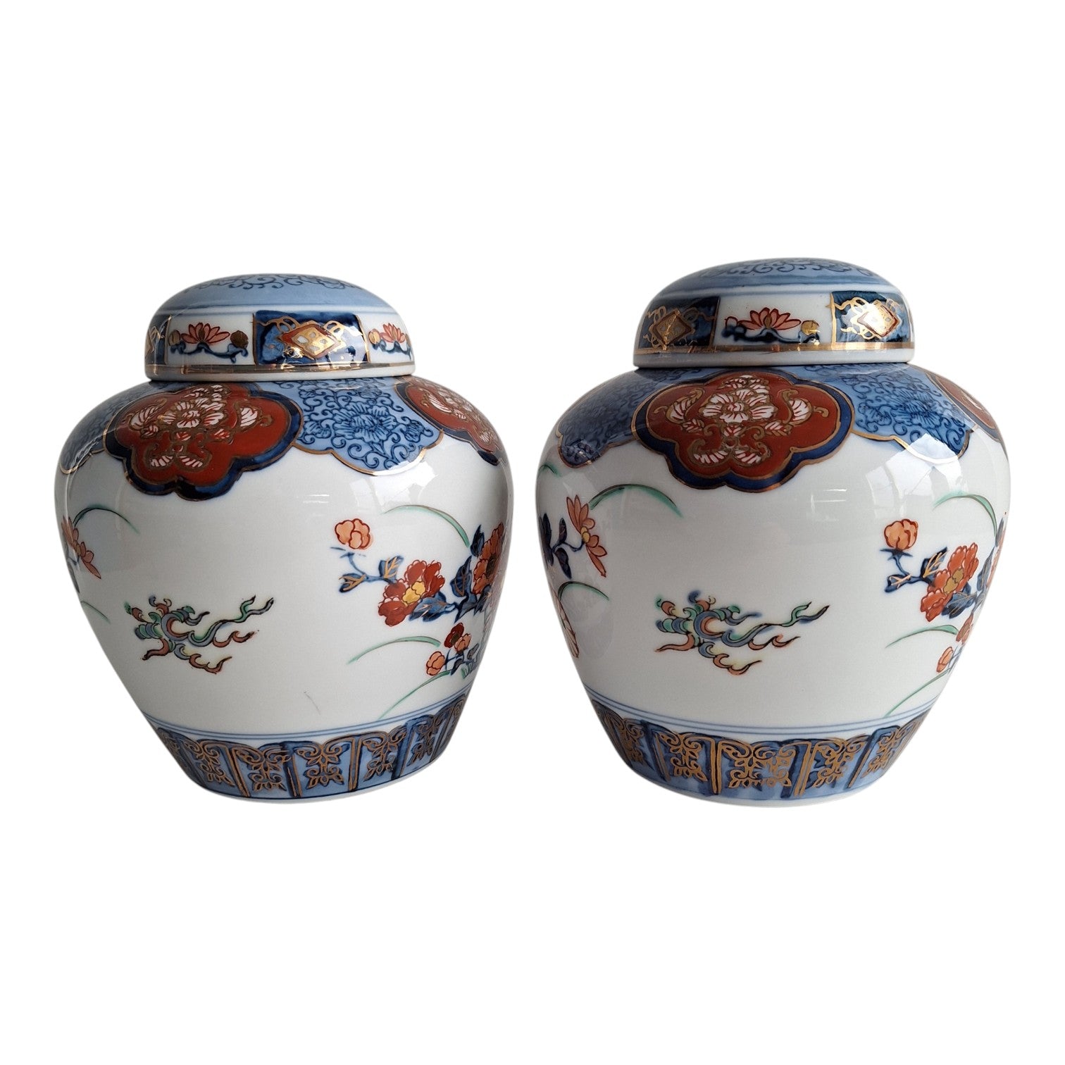 Set aus zwei Gold Imari Ingwertöpfen – Japanisches Porzellan, 15 cm