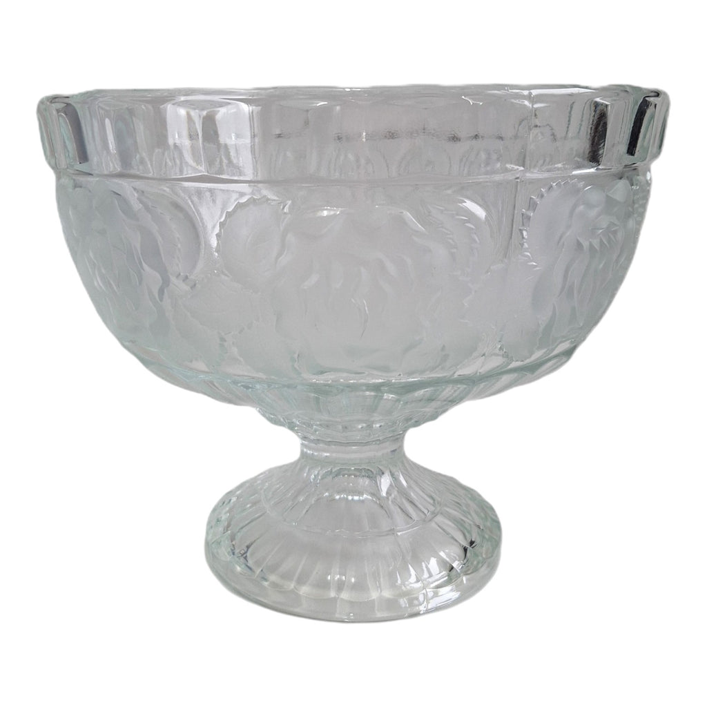 Stehende Glasschale | Geschliffene Blüten im Relief | Ø 24,5 cm