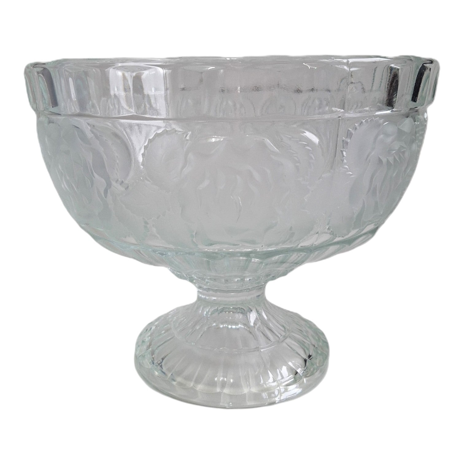 Stehende Glasschale | Geschliffene Blüten im Relief | Ø 24,5 cm