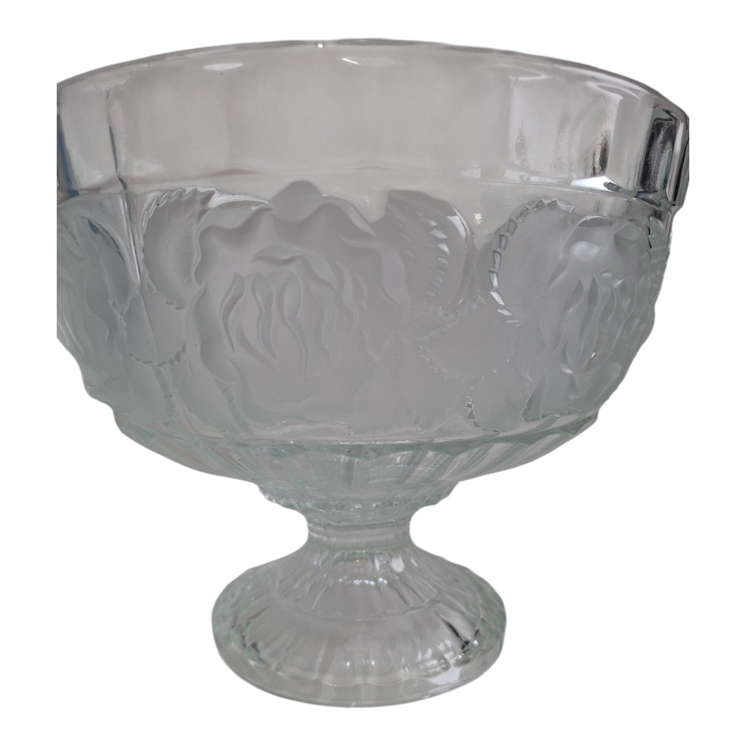 Stehende Glasschale | Geschliffene Blüten im Relief | Ø 24,5 cm