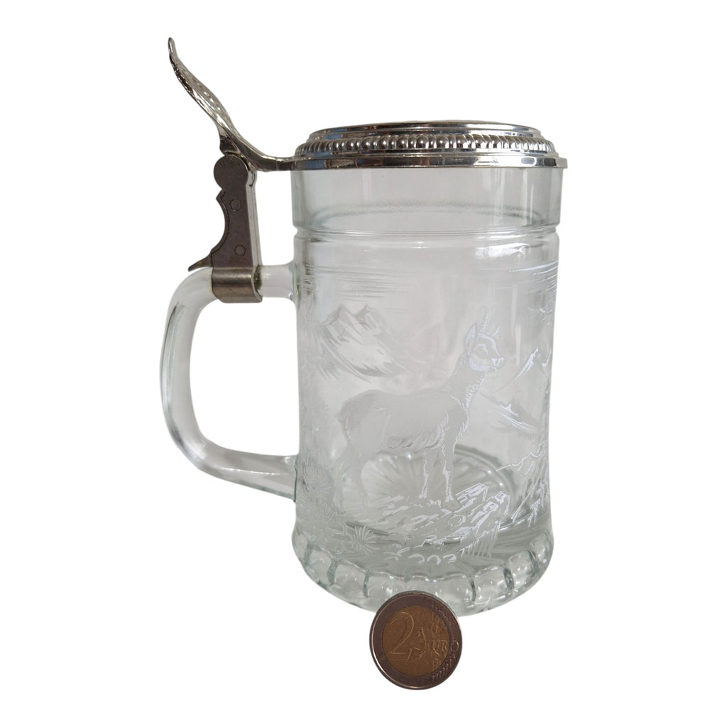 Bierkrug aus Glas mit Deckel | Westdeutschland | H. 17 cm