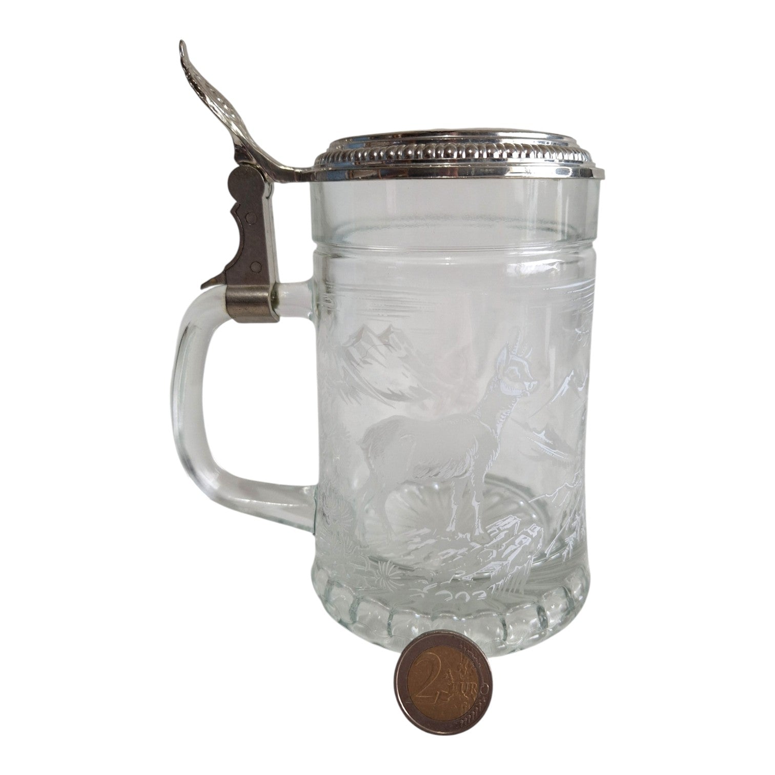 Bierkrug aus Glas mit Deckel | Westdeutschland | H. 17 cm