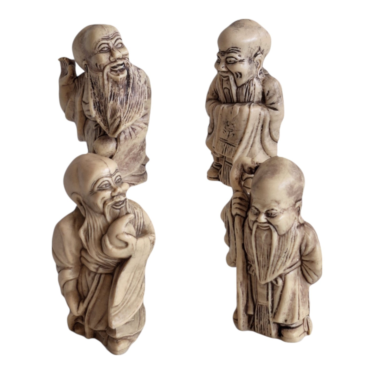 Set aus 4 Figuren im Netsuke-Stil – französische Kunststoffreproduktion, Biskuit