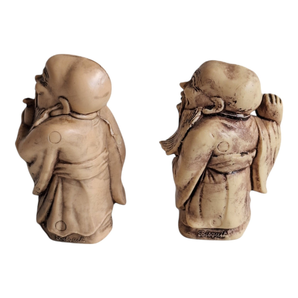 Set aus 4 Figuren im Netsuke-Stil – französische Kunststoffreproduktion, Biskuit