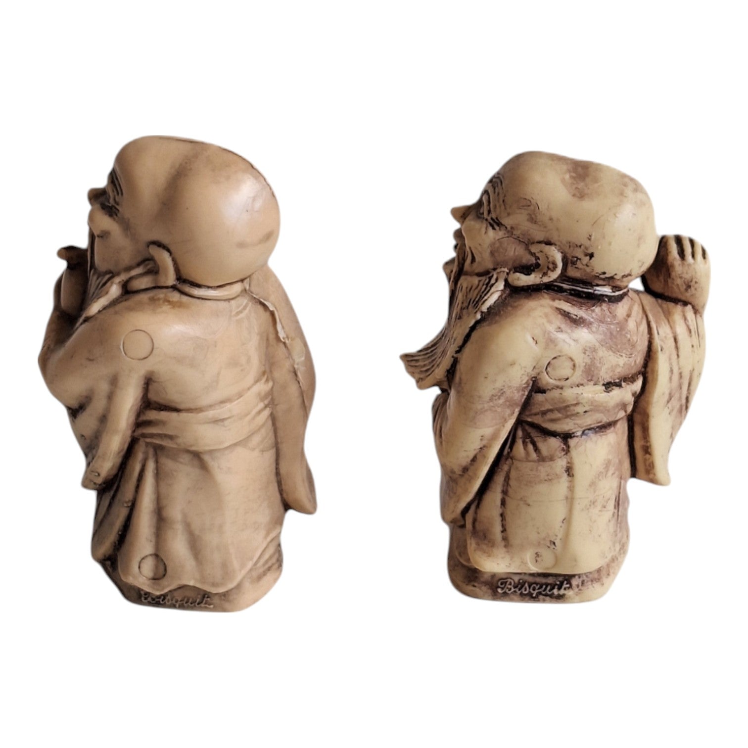 Set aus 4 Figuren im Netsuke-Stil – französische Kunststoffreproduktion, Biskuit