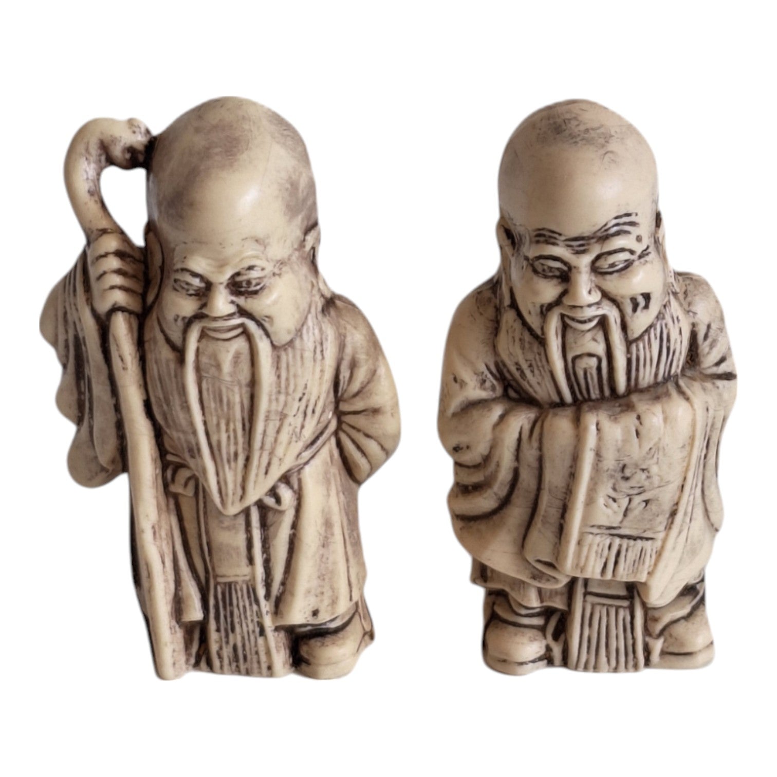 Set aus 4 Figuren im Netsuke-Stil – französische Kunststoffreproduktion, Biskuit