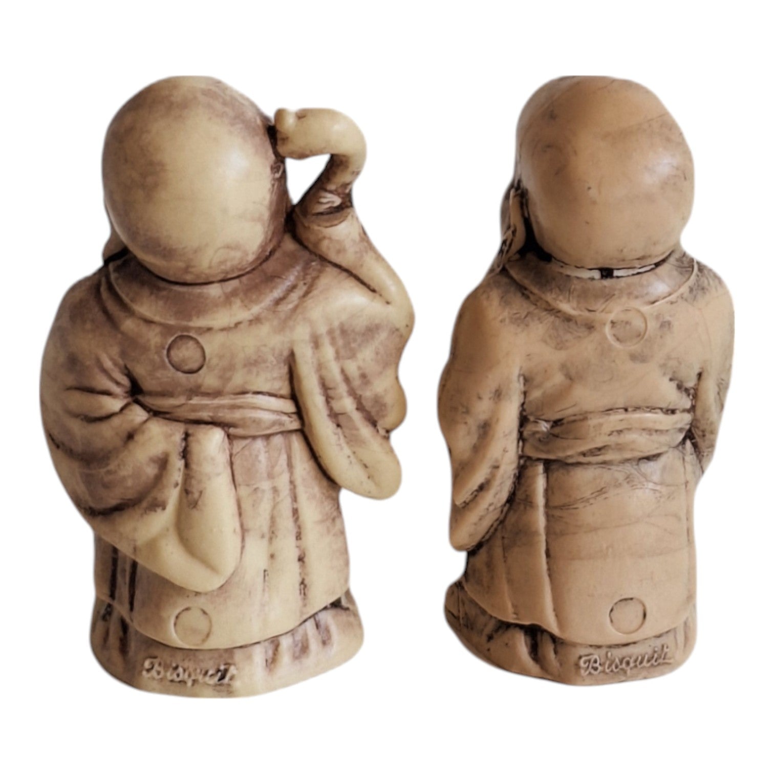 Set aus 4 Figuren im Netsuke-Stil – französische Kunststoffreproduktion, Biskuit