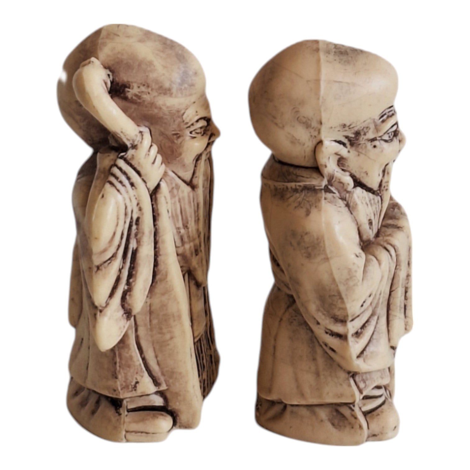 Set aus 4 Figuren im Netsuke-Stil – französische Kunststoffreproduktion, Biskuit
