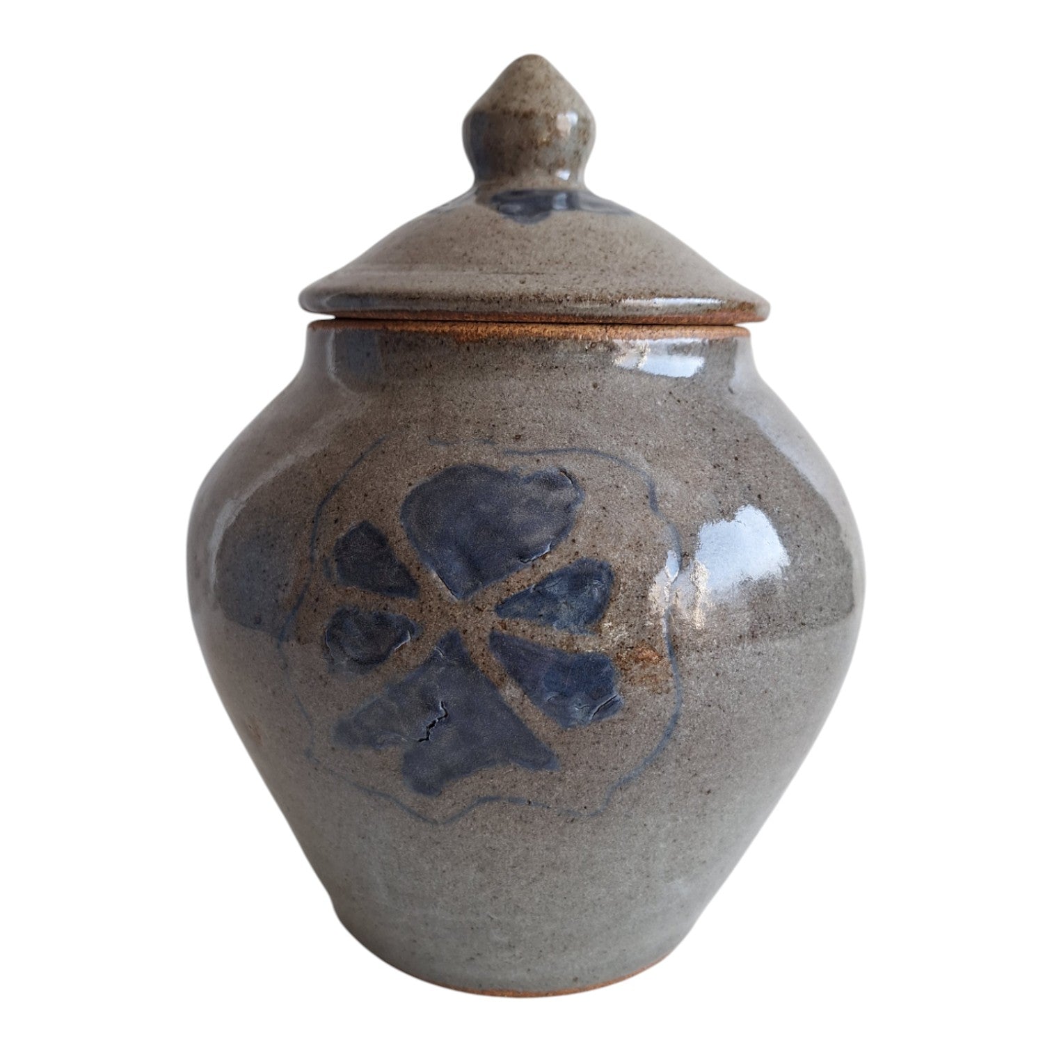 Aardewerk Dekselpot | Gesigneerd Alida Cornelia Spence (ACS) | Bloemmotief | 23 cm