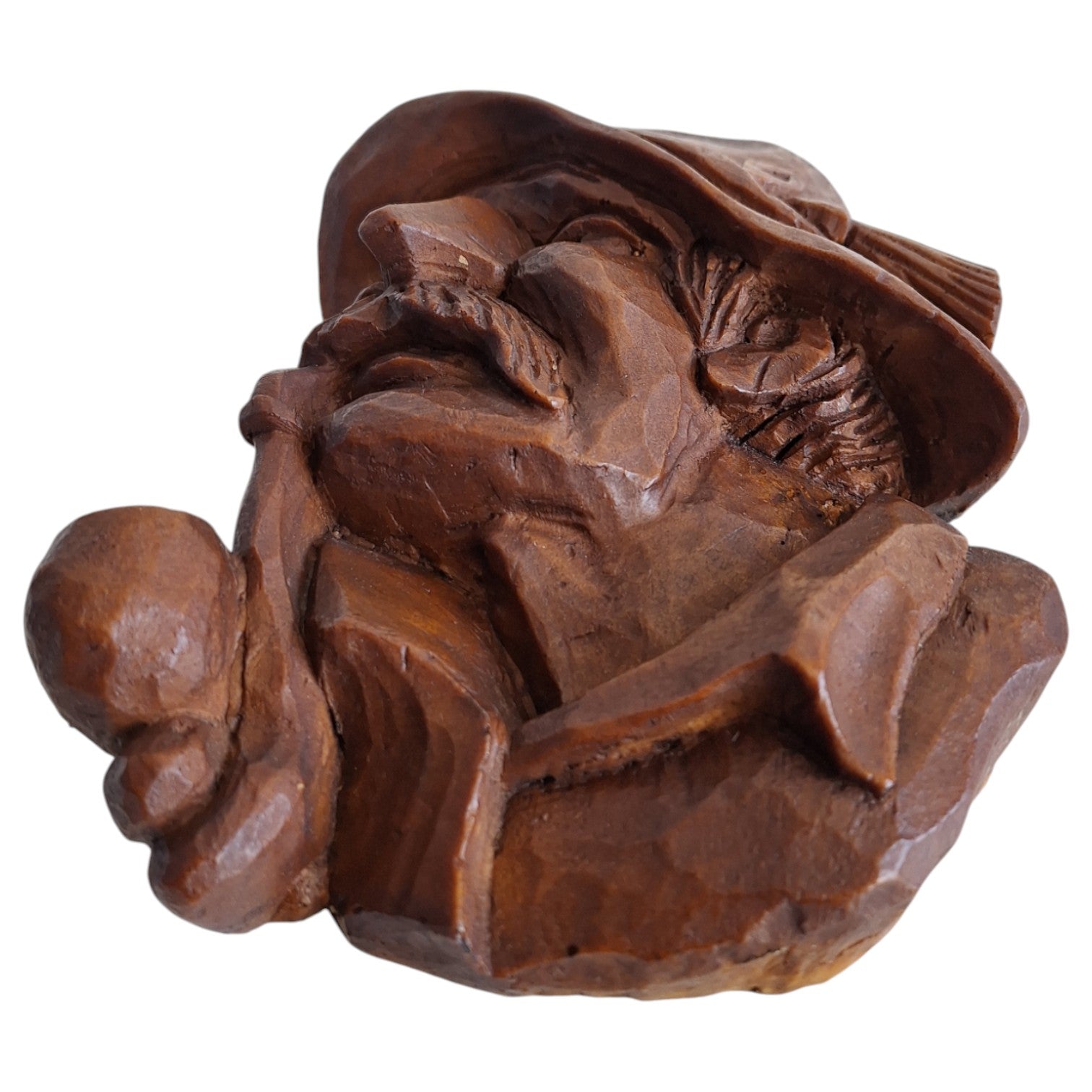 Holzgeschnitzte Figur Mann mit Hut, Schnurrbart und Pfeife – Schwarzwald-Stil