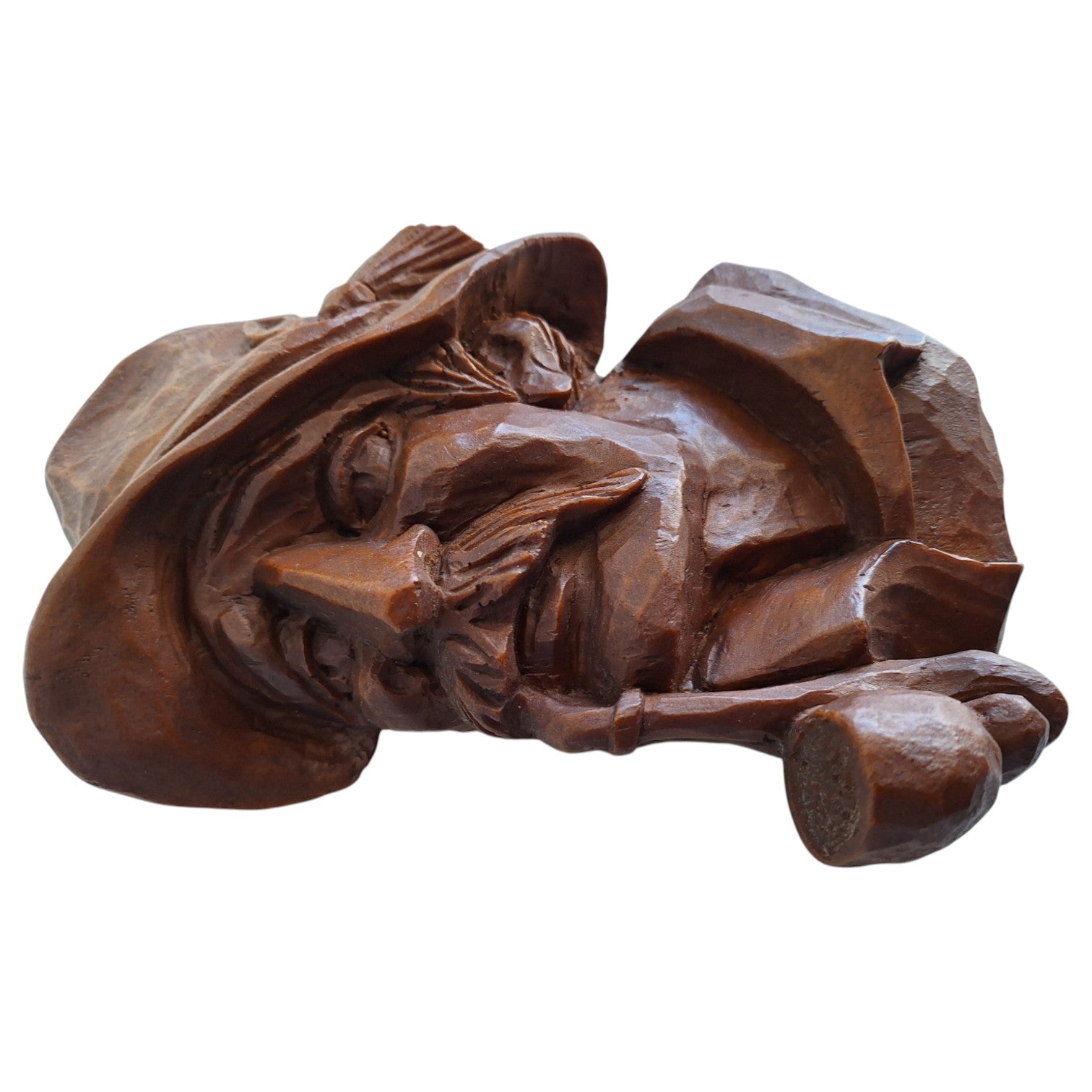 Holzgeschnitzte Figur Mann mit Hut, Schnurrbart und Pfeife – Schwarzwald-Stil