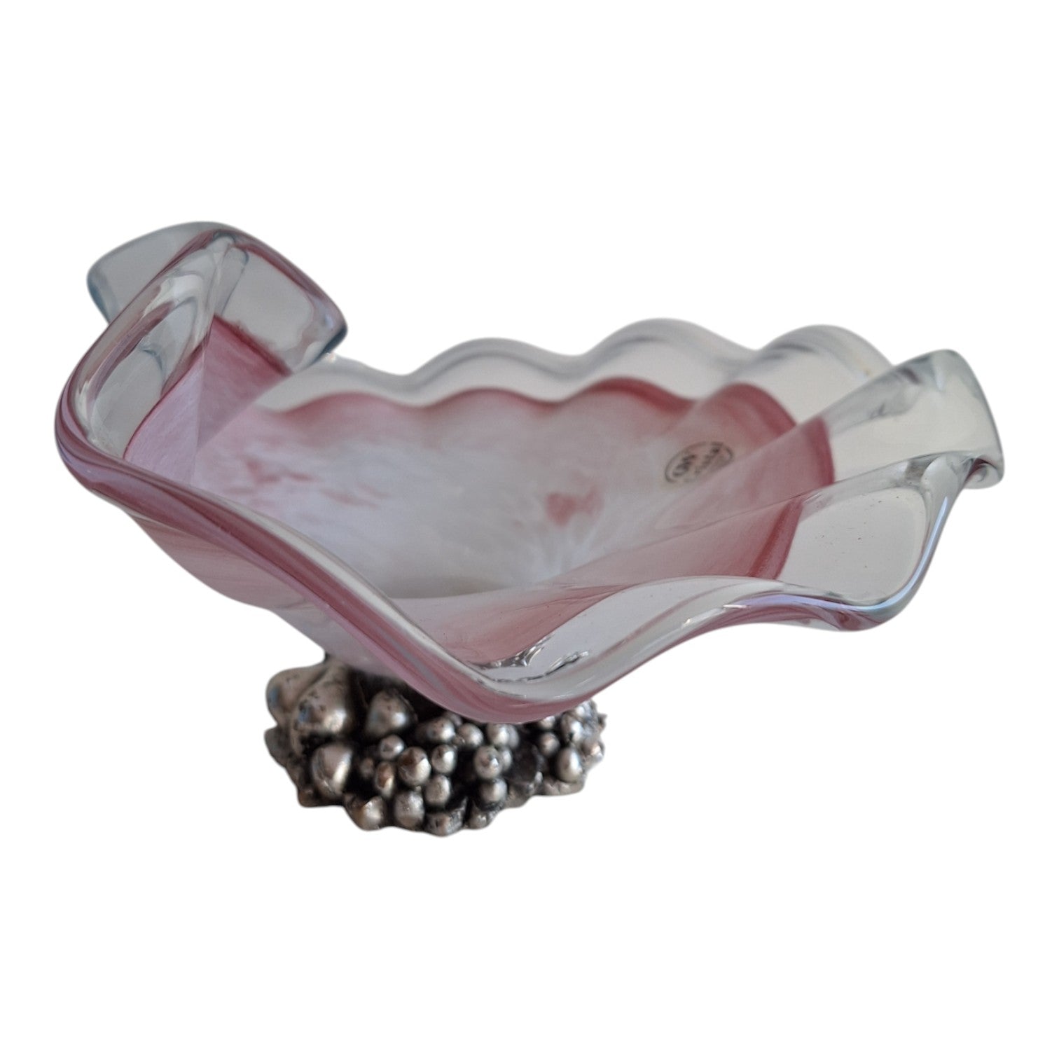 GW Cristal Italy | Rosa Kristallschale mit Silberfuß | H. 13 cm