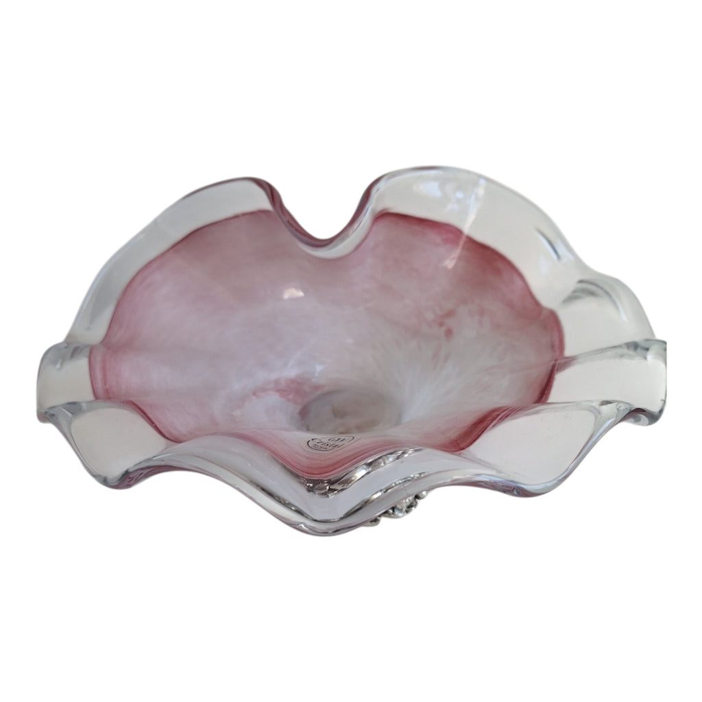 GW Cristal Italy | Rosa Kristallschale mit Silberfuß | H. 13 cm