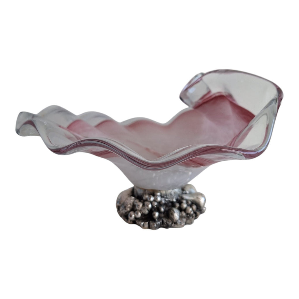 GW Cristal Italy | Rosa Kristallschale mit Silberfuß | H. 13 cm
