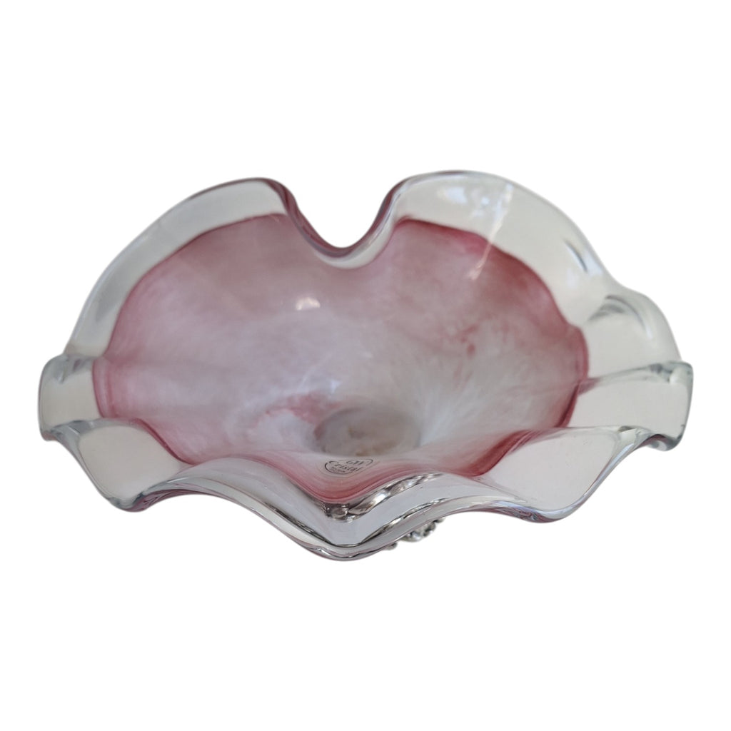 GW Cristal Italy | Rosa Kristallschale mit Silberfuß | H. 13 cm