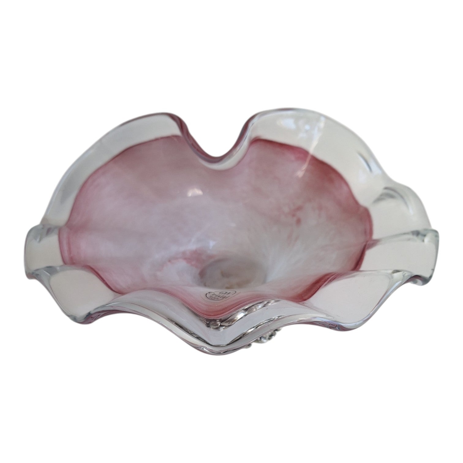 GW Cristal Italy | Rosa Kristallschale mit Silberfuß | H. 13 cm