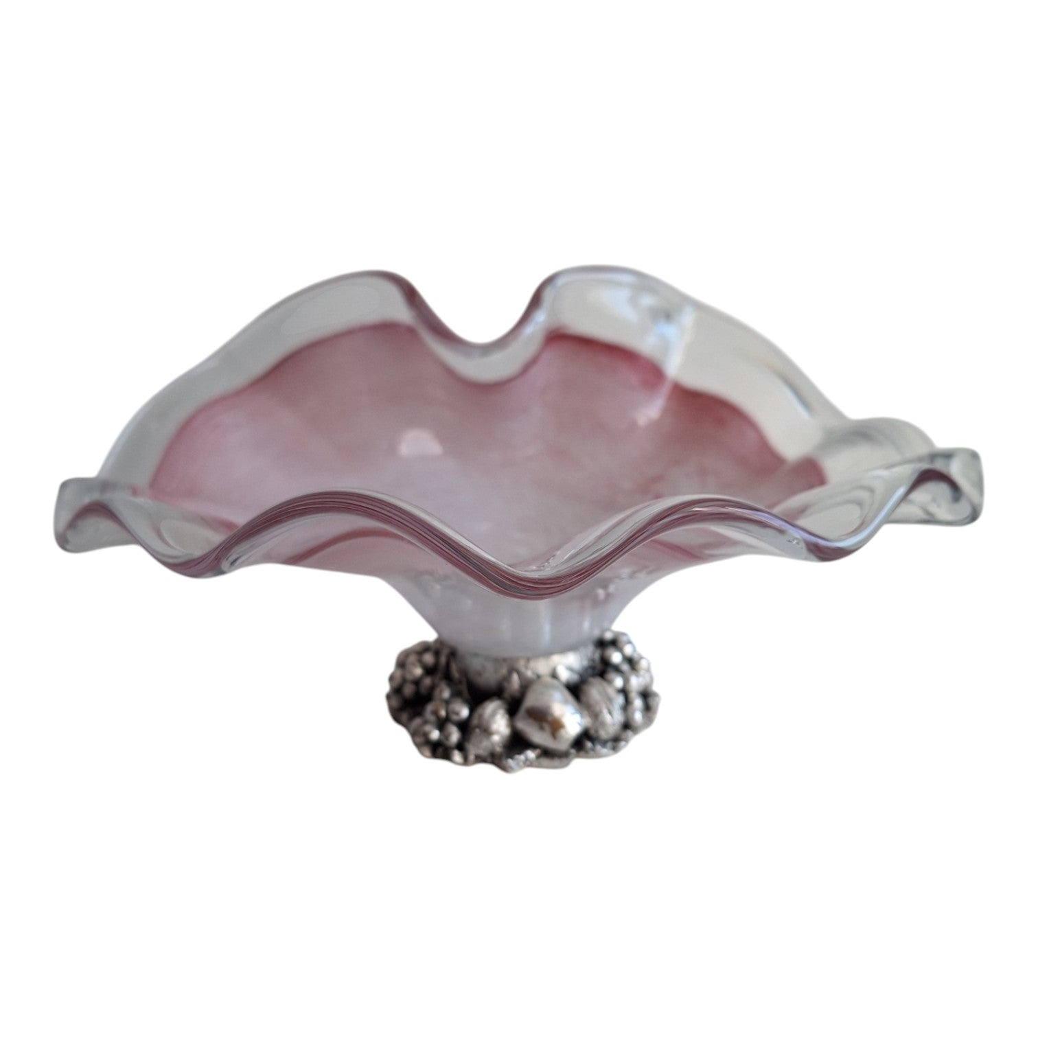 GW Cristal Italy | Rosa Kristallschale mit Silberfuß | H. 13 cm