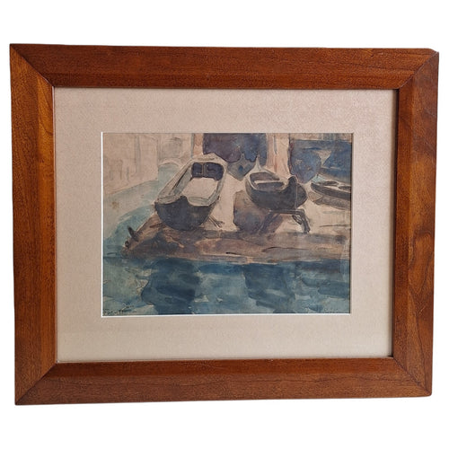 Aquarel Ingelijst - Lucillo Golfetto Venetiaans Kanaal met Gondels 1928