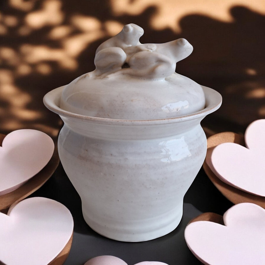 Signed Ceramic Pot with Frog Figures | Studio Pottery | 14 cm