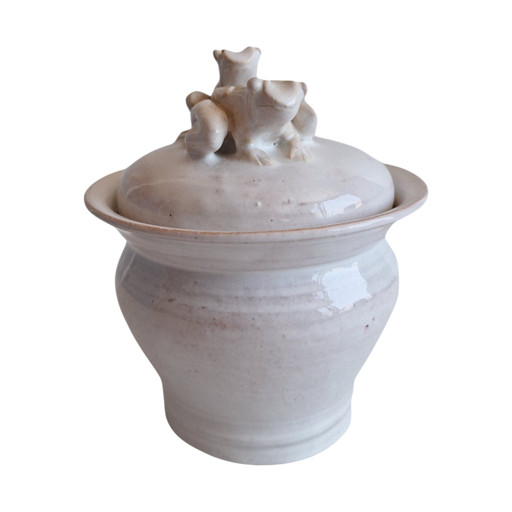 Signed Ceramic Pot with Frog Figures | Studio Pottery | 14 cm