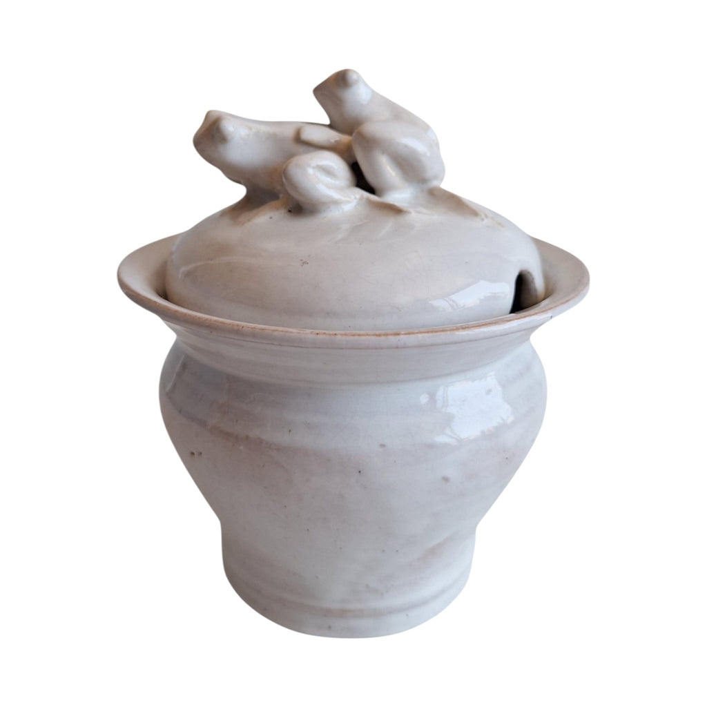 Signed Ceramic Pot with Frog Figures | Studio Pottery | 14 cm