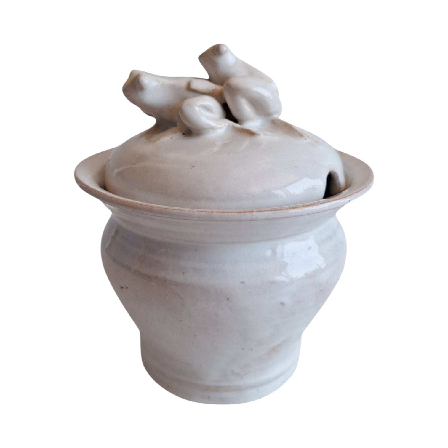 Signed Ceramic Pot with Frog Figures | Studio Pottery | 14 cm