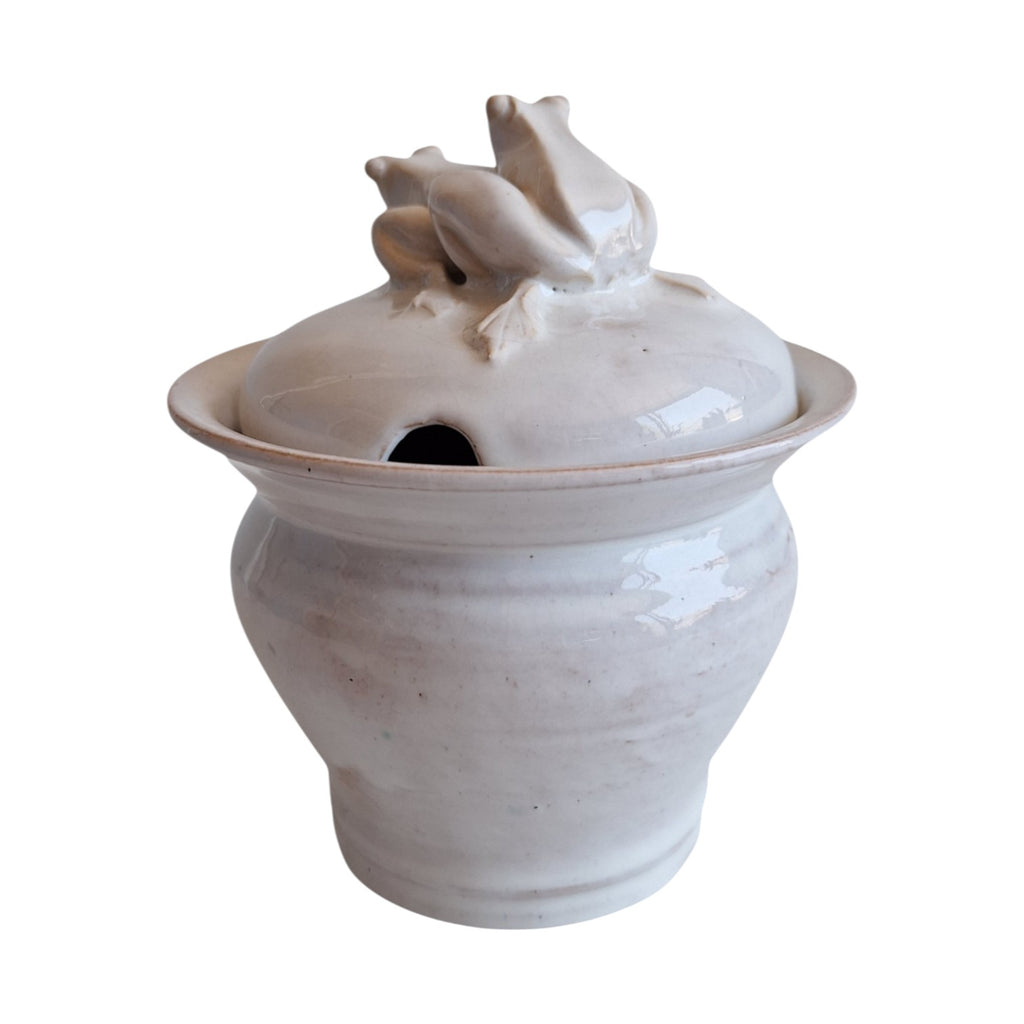 Signed Ceramic Pot with Frog Figures | Studio Pottery | 14 cm