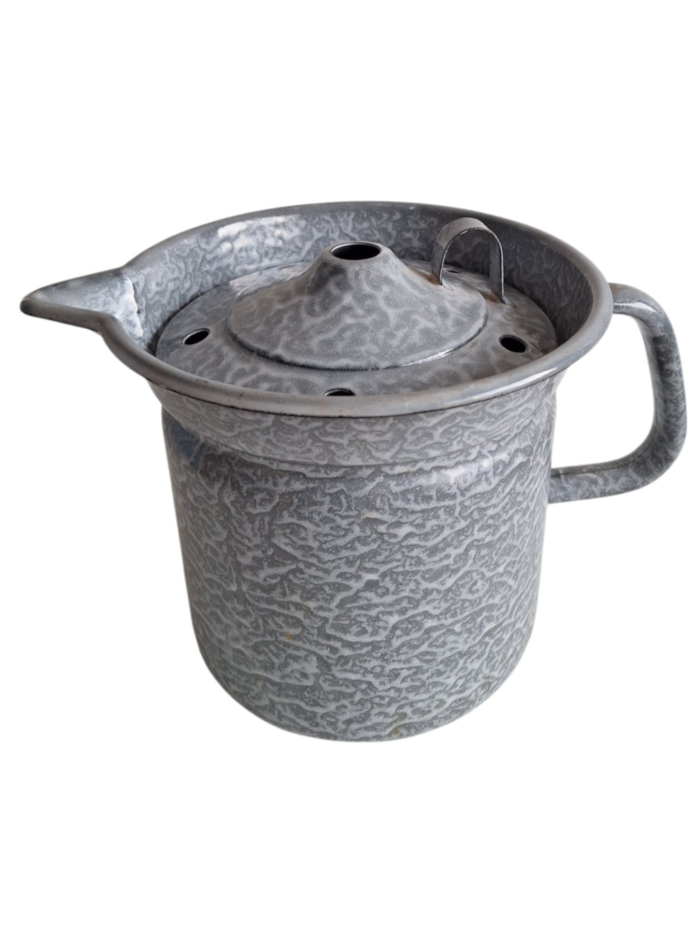 Emaillierter Milchtopf, "grau-marmoriert"