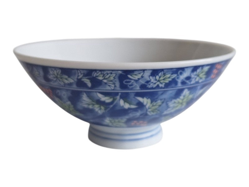 Japanische Porzellanschale für Reis | Pfingstrosenmotiv Blau-Weiß | Gemarkt